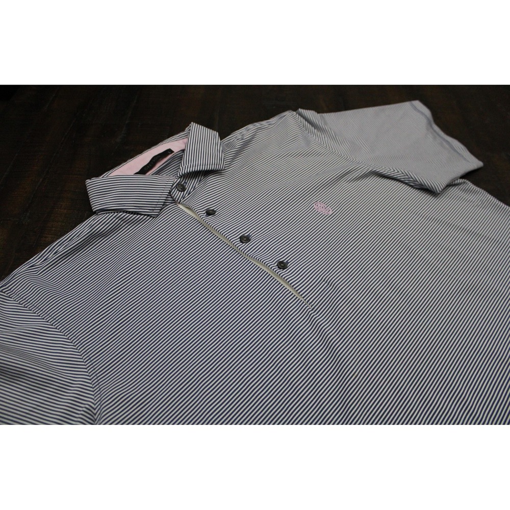 Greyson Polo Shirt Mens Large Blue Micro Stripe Performance Stretch Golf Jersey